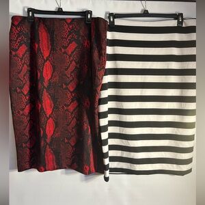 WORTHINGTON WOMAN (2) PATTERNED PENCIL SKIRTS YKK ZIPPER BLACK & WHITE & RED 18W